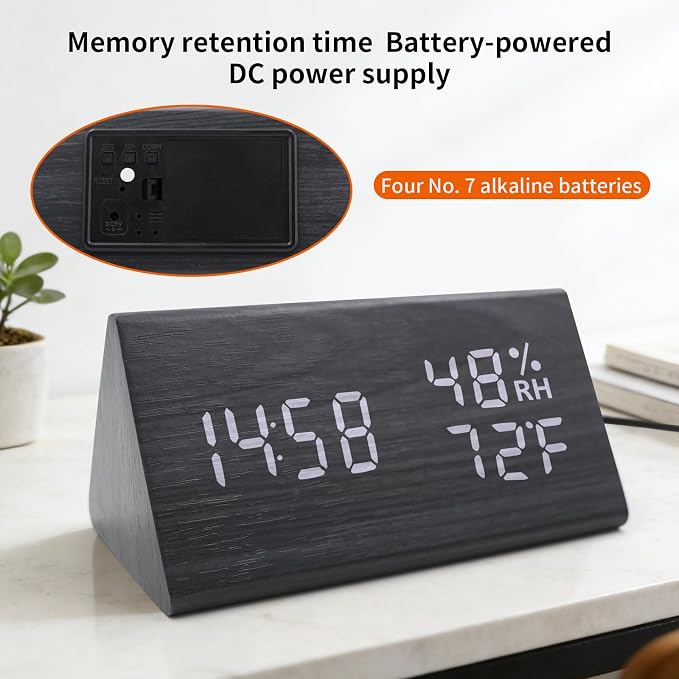 Wooden Digital Alarm Clocks for Bedrooms - Electric Desk Clock with Large Numbers, USB Port, Loud Alarm for Heavy Sleepers, Adjustable Volume, Dimmer, Snooze, DST, Wood Décor, Adapter Powered