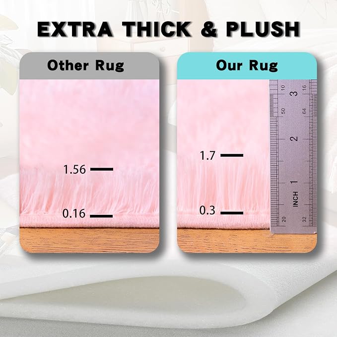 8x10 Area Rugs for Living Room, Pink Fluffy Shaggy Rug Soft Carpets, Big Rugs for Bedroom Nursery Kids Room Dorm Home Decor Aesthetic