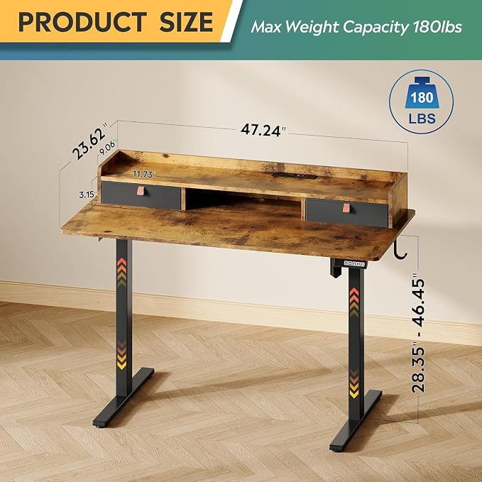 DEVAISE 48 Inch Standing Desk with Shelf, Ergonomic Computer Desk, Rustic Brown