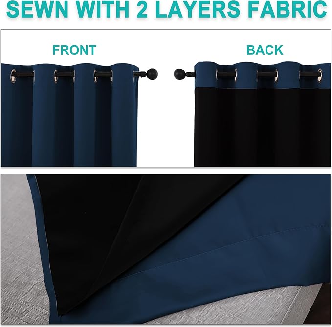 NICETOWN Moroccan Blue Full Shade Curtain Panels, Pair of Energy Smart & Noise Blocking Out Blackout Drapes for Dining Room Window, Thermal Insulated Guest Room Lined Window Dressing(42 x 72 inch)