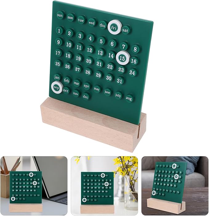 Perpetual Desk Calendar Acrylic and Table Calendar with Manual Date Flip Display Sturdy and Safe Design Cute Kawaii Home Office Decor in Green