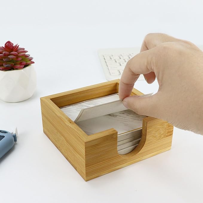 MultiBey Bamboo Sticky Note Holder, Wood Post It Note Dispenser & Desk Organizer, Natural Wood Color Office Accessories for Home, School, Office