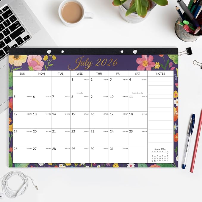 SUNEE Desk Calendar 2026-18 Month Calendar Apr. 2026 - Sep. 2027, 17" x 12" Calendar 2026 with Notes, for Planning, Organizing in Family, School or Office - Colorful Floral 2026 Calendar
