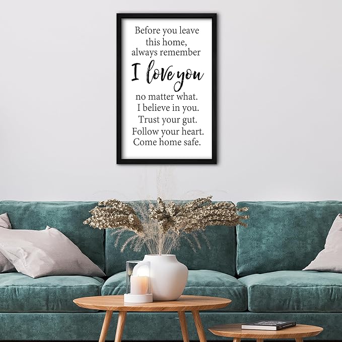RLWangChao Before You Leave This Home Wall Decor Art 16"X11" I Love You Sign Inspirational Quotes Family Entryway Wood Framed Wall Hanging (Black)