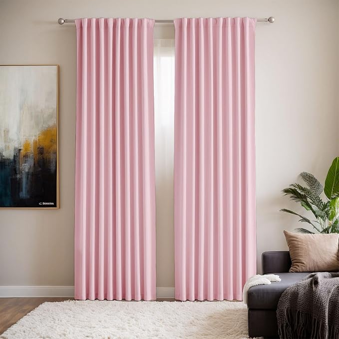Back Tab and Rod Pocket Cute Princess Curtains - Living Room Decor Blush Drapes with Hooks for Track System - Pink Curtains Blackout for Girls Bedroom 52 x 72 Inches Long 2 Panels Set