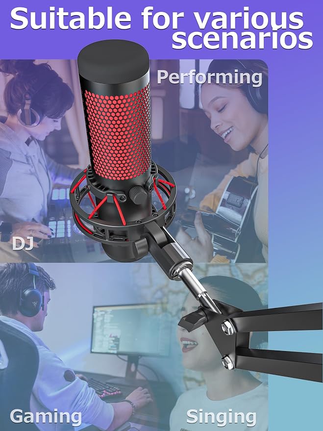 M05 Boom Arm, 360° Rotatable Microphone Stand with Desk Mount (QuadCast Adapter)