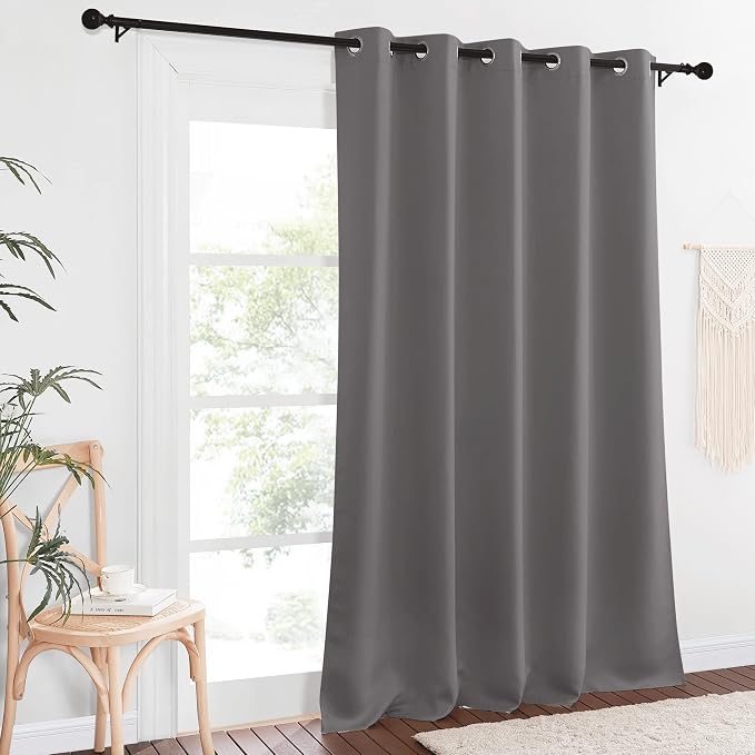 NICETOWN Blackout 118 inch Long Curtain for Living Room, Grommet Room Divider Sound Reducing Window Treatment for Sliding Glass Door/Bedroom, Gray, W66 x L118, 1 Panel