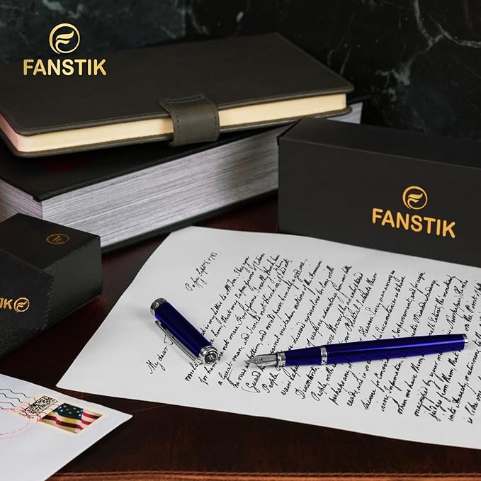 Customized Blue Luxury fountain pen, fancy gift set for women, Chrome Finish, Professional executive pen gift set for men (Lux Custom-fountain Blue)