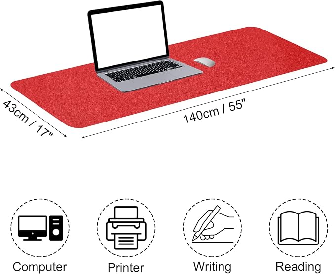 Patikil Desk Mat, 55x17 inches Non-Slip Waterproof PU Leather Desktop Protector, Dark Red
