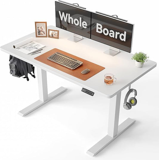 CubiCubi 48 x 24 Large One-Piece Standing Desk, Adjustable Height Electric Computer Home Office Sit Stand up Workstation, with 4 Memory Presets, Headphone Hook, White