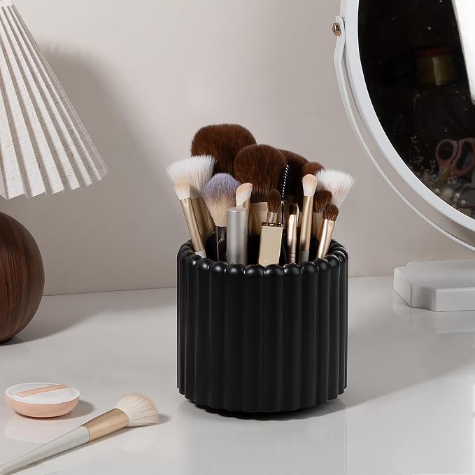 360° Rotating Pen Holder for Desk Removable Pencil Organizer, Black | 7 Slots Pen Cup Cute Office Supplies and Accessories Plastic Desktop Storage Box Art Caddy for School, Work, Home