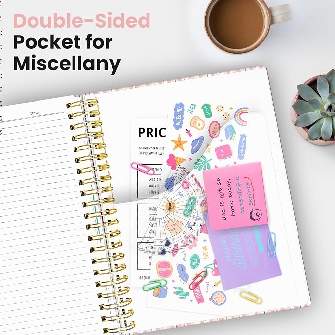 Large Spiral Lined Notebooks for Work with Removable Dividers & Tabs, 8.5"x11" Pretty Hardcover 5 Subject Notebook Journal for Women, College Ruled, Perfect for Study & Office Organization, 280 Pages, Rosette Bow