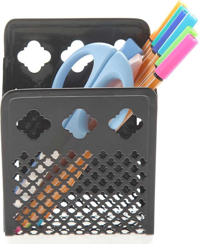 2 Pack Magnetic Pen Holder, Strong Magnet Organizer Dry Erase Marker Holder for Refrigerator, Whiteboard, Locker Accessories Home Office Hanging Pencil Holder with Hooks-Black