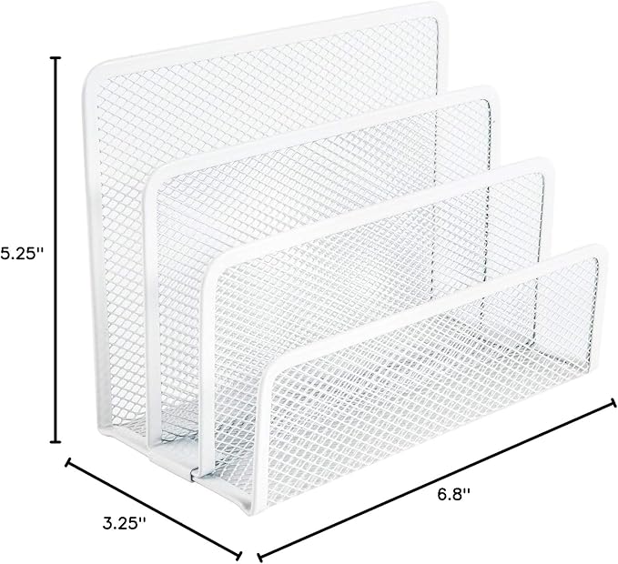 VANRA Small Letter Sorter Pack of 2 Desktop File Organizer Metal Mesh Paper Stacking Sorter Holder 3 Slots (2 White)
