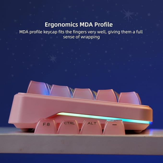 Womier Pink Jelly Keycaps, Ceramic Keycaps Style Clear Keycap, Ice-Cream Cute Transparent Shine Through Custom 60 65 75 100 Percent for Cherry MX,Gateron Mechanical Keyboards, MDA Profile-Pink