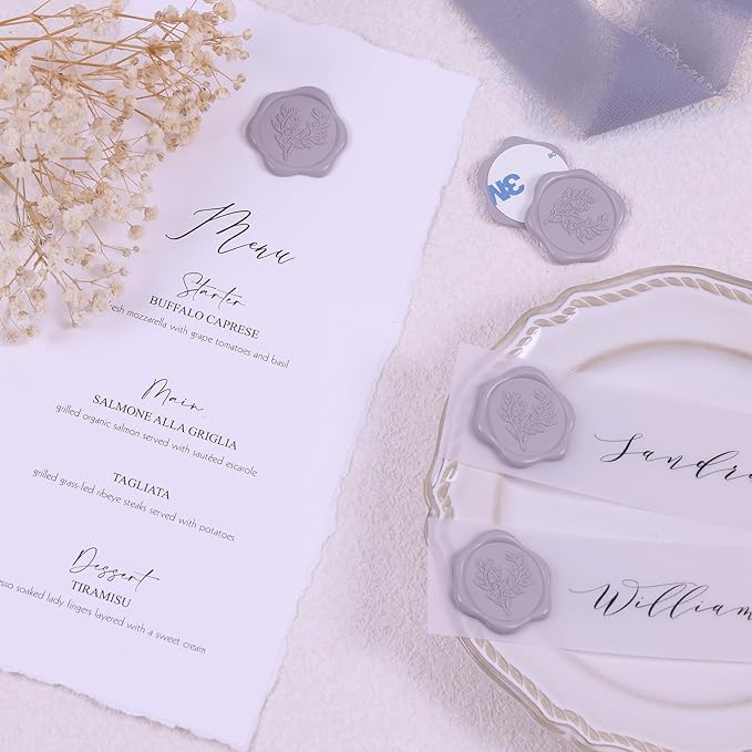 UNIQOOO Wax Seal Stickers - Eucalyptus Wedding Invitation Envelope Seal Stickers, 50 Pcs Self- Adhesive Mauve Stickers, Perfect for Invitation, Christmas, Gift Wrapping, Party