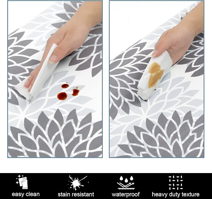 HEBE Anti Fatigue Kitchen Rugs Set of 2, Cushioned Kitchen Mats for Floor | Non Slip Washable Kitchen Runner Rug Set, Floral Stain Resistant Waterproof Comfort Mat Carpet for Sink, Standing Desk