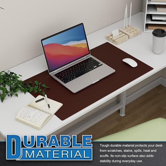 K KNODEL Small Office Leather Desk Mat, Mouse and Keyboard Pad, Computer and Laptop Mat, Desktop Protector and Cover, Writing Pad and Blotter (23.6"x13.8", Dark Brown)