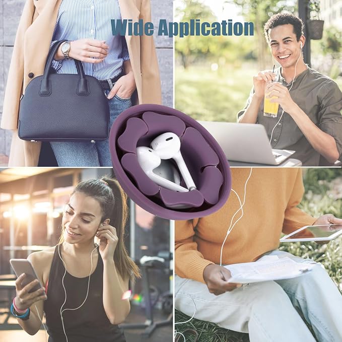 MAIRUI Wired Earbud Case Earphone Headphone Cord Organizer Earbuds Wrap Soft Silicone Magnetic Holder Storage Tangle Free Cable Winder(Grape Purple)
