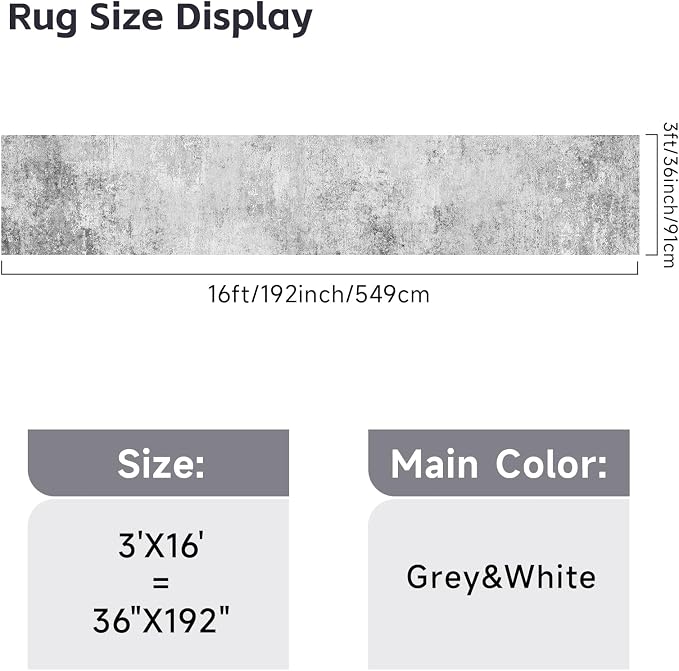 Washable 3x16 Hallway Runner Rug - Runner Rugs Modern Stain Resistant Indoor Mat Rug Runner for Laundry, Bedroom Non Slip Rubber Backing Thin Hallway Runner Rug Low Pile Carpet 3x16 Grey