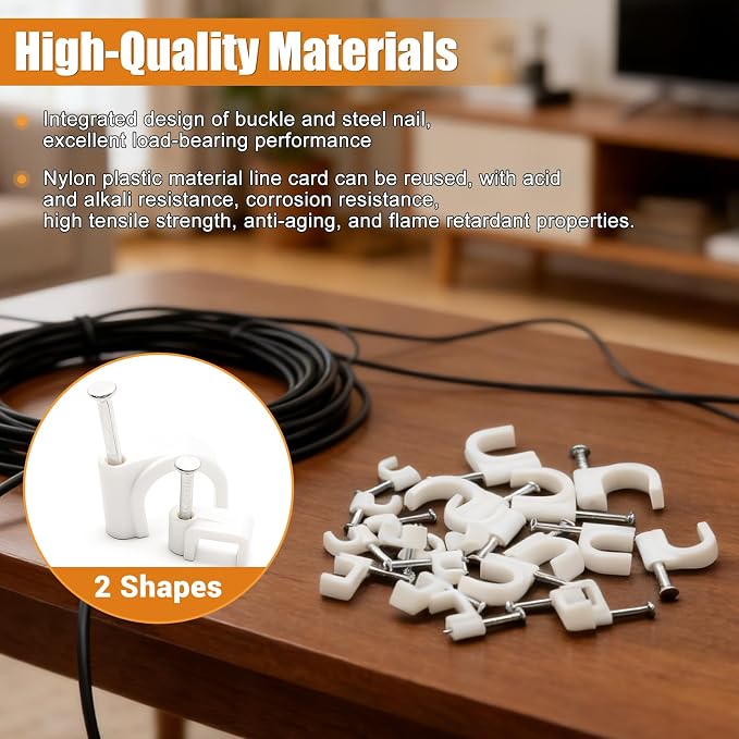 mankk 630PCS Cable Clips Nail in Cable Clips Wire Clips 4/5/6/8/10mm Round & Square Ethernet Cables Wall Clips for Cords RG6 RG59 CAT5 CAT6 RJ45