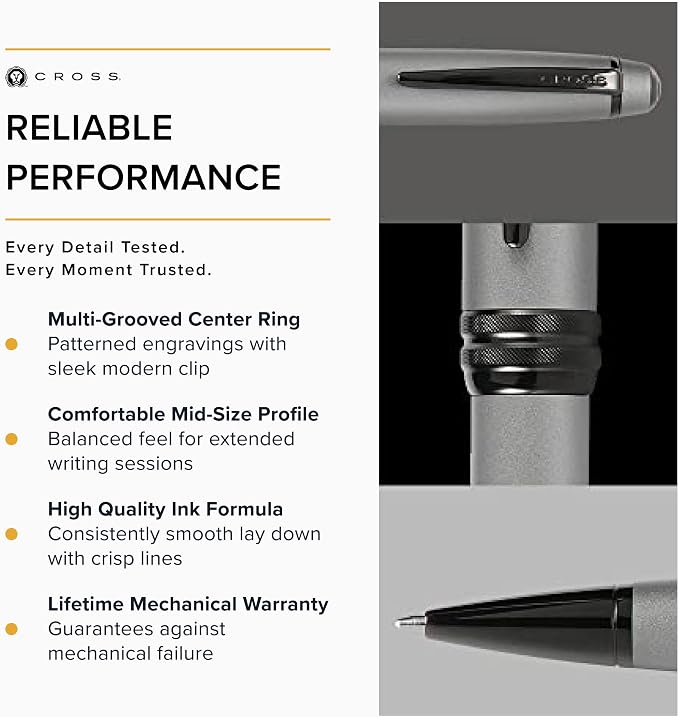 Cross Bailey Matte Gray Lacquer Ballpoint Pen - Refillable Pen for Long-Lasting Use - Smooth Writing - Comfortable Grip - Stylish Distinctive Look - Black Ink - Corporate Gifts