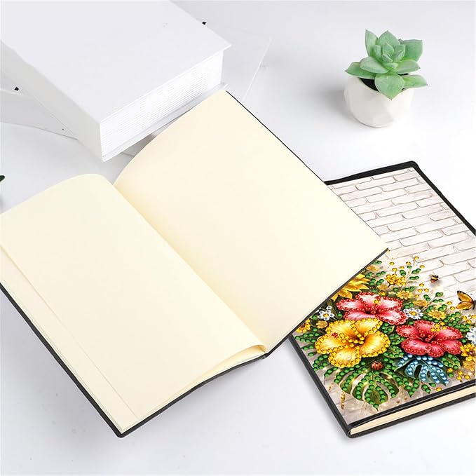 FRANDEK Diamond Art Painting Notebook Kit, Flower Butterfly A5 DIY Journal with 50 Blank Pages, Crystal Rhinestone Cover with Waterproof Canvas, Beginner Craft Set with Full Tools for Adults