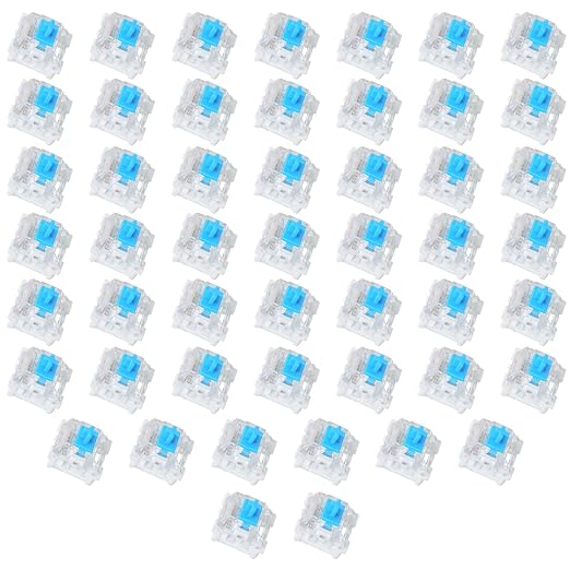 50 Pieces Blue Mechanical Keyboard Switches, 3 Pin Pre-Lubricated Clicky Key Switches, Dustproof and Waterproof Keyboard Accessories for Mechanical Gaming Keyboards