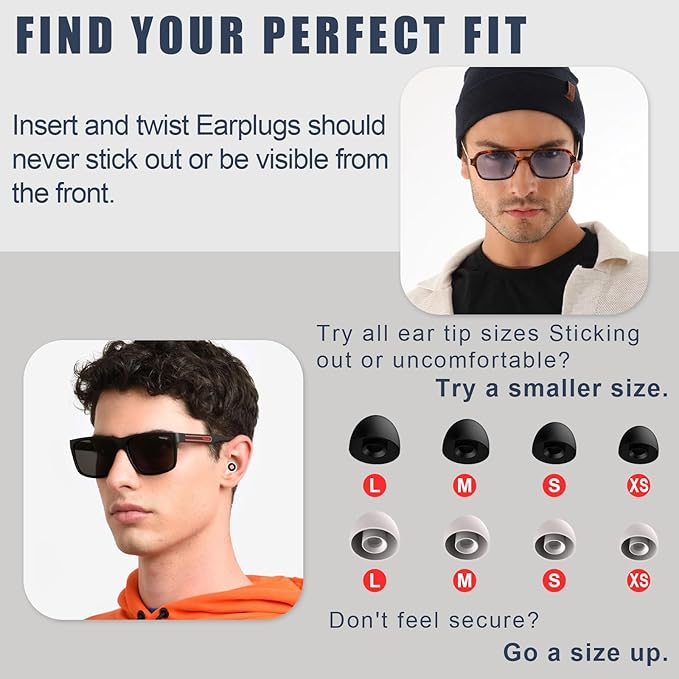 Ear Plugs for Sleeping Noise Cancelling, 2 Sets Ultralight Reusable Sleep Earplugs with 8 Ear Tips, Silicone Hearing Protection Ear Plugs for Concert and Travel,Focus, Soft Earplugs for Sleep