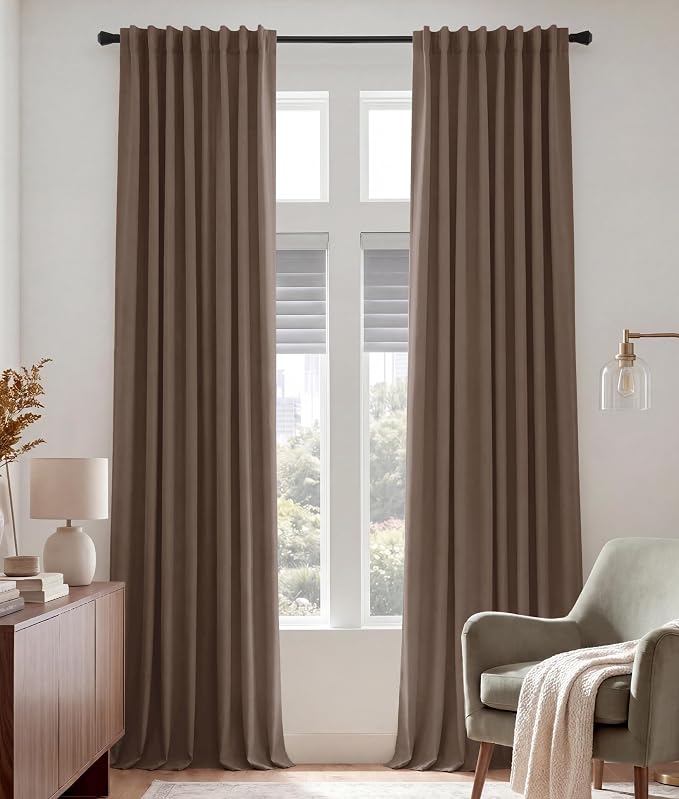 PONY DANCE Extra Long Blackout Curtains 120 inches Long for Bedroom, 10 FT Rod Pocket Back Tab Room Darkening Floor to Ceiling Drapes for Living Room Windows, W 52 x L 120 inch, Mocha, 2 Panels