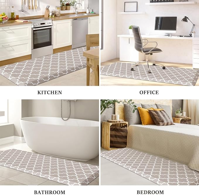 WISELIFE Anti Fatigue Floor Mat - 4/5 Inch Thick Kitchen Mat Non Slip Waterproof Heavy Duty Ergonomic Comfort Mat Durable for Home, Office, Sink, Laundry,(24" x 70", Khaki)
