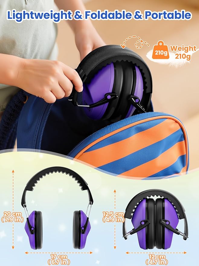 Dr.meter Ear Muffs for Noise Reduction: EM100 SNR27.4 Kids Ear Protection with Adjustable Headband - Kids Noise Cancelling Headphones for Monster Truck, Concerts, Fireworks and Air Shows - Purple