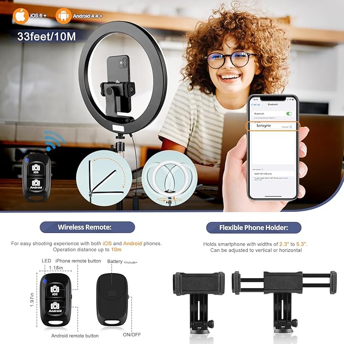 Sensyne 12” Desk Ring Light with Stand & Phone Holder for Computer, LED Selfie Ring Light for Phone Photography, Webcam Light for Laptop/Video Conference Lighting/Makeup/Live Streaming, Black