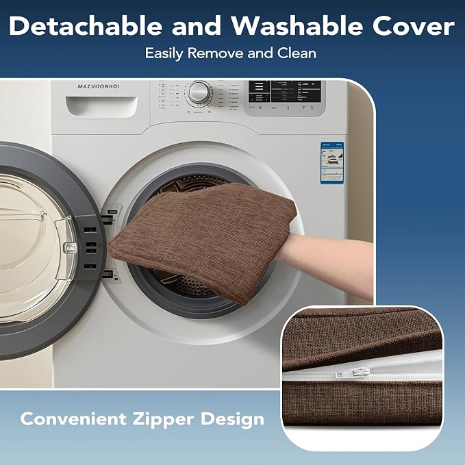 Chair Cushions for Dining Chairs, Non Slip Chair Pads with Ties and Washable Covers, Memory Foam Kitchen Chair Cushions Set of 6, 16"X16"X2.5", Brown