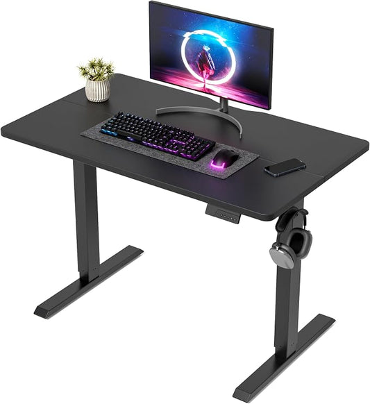DESINO Standing Desk, 40 × 24 Inches Electric Height Adjustable, Sit and Stand Up, Computer Office Desk with Splice Board, Black Frame/Black TOP