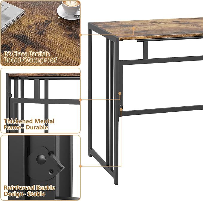 Elephance 40" Folding Computer Desk No Assembly Needed Foldable Small Home Office Desk Study Writing Desk Gaming Table for Small Space