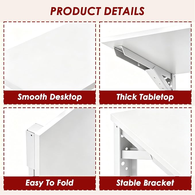 Need Fold Wall Mounted Table Folding Workbench Length 47.2" Width 20" Perfect Addition to Garage & Shed/Home Office/Laundry Room/Home Bar/Kitchen & Dining Room White AC15-12050WW-ND