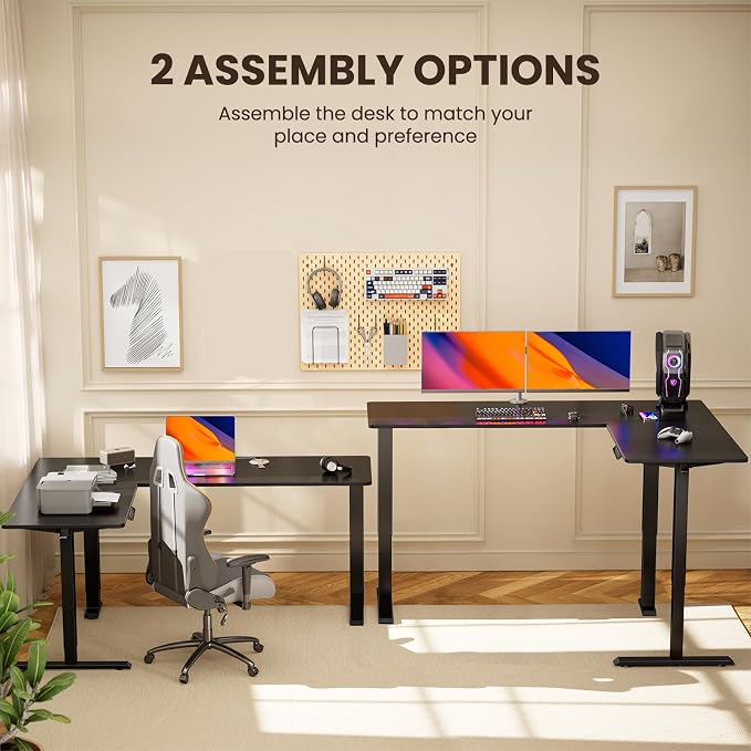 ErGear 75" x 63" L Shaped Standing Desk Electric Adjustable Height, Black | Left & Right Interchangeable Installation, 4 Memory Presets, One-Touch Control, Stable Steel Frame,220 lbs Capacity