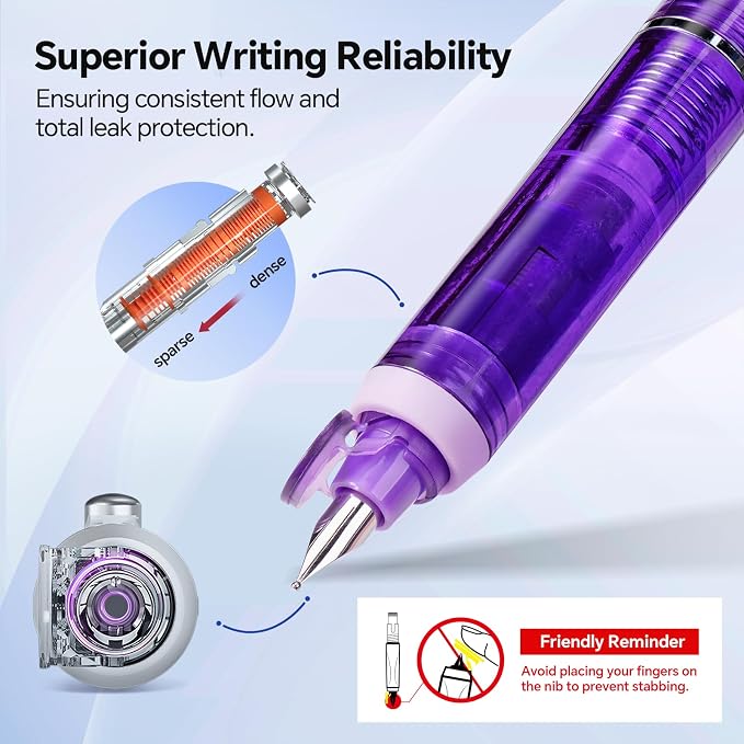 WRITECH Clictek Fountain Pen Retractable: Medium Nib Black Ink Includes 10 Refillable Cartridges No Leaking Smooth Writing Perfect for Office Journaling Beginners Gift