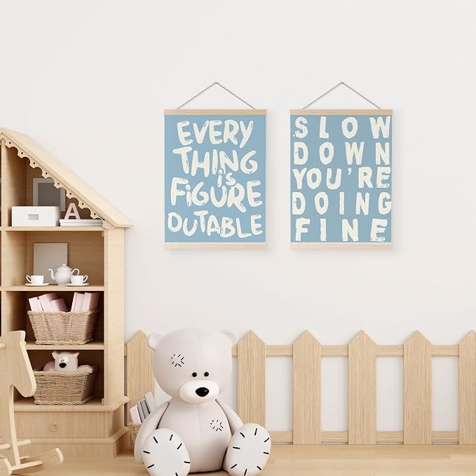 YQDEJ Blue Everything Is Figureoutable Inspirational Wall Art Poster Hanger Frame of 2, Positive Affirmations Wall Decor, Motivational Wall Art for Home Office Classroom, 12x16 Inch