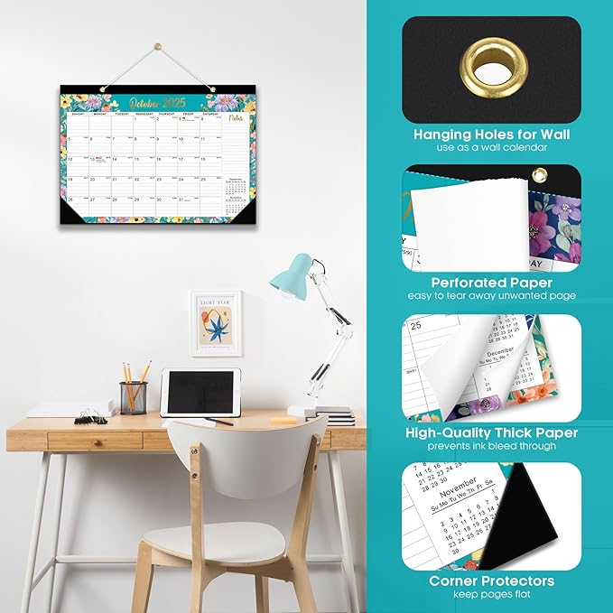 Desk Calendar 2026-2027, 21-Month Calendar Runs Unitl June 2027, Large 17" x 12" Monthly Desktop & Wall Calendar for Home & Office - Floral