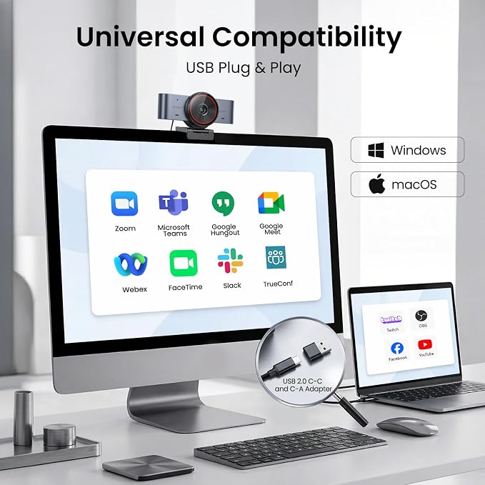 EMEET C960 Ultra 4K Webcam for Mac & PC, 1/1.5" Large Sensor, Metal Body, 0.2s Autofocus, DRC, Whiteboard Mode, Built-in Privacy Cover, 2 Mics, USB Webcam 4K for Meetings, Streaming & Content Creation
