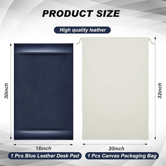 Leather Desk Pad Protector with Side Rails, Executive Office Desk Mat for Home Workspace, Writing Surface, Mouse & Keyboard Pad, Elegant Gift for Men Dad Husband(Blue,30 x 18 Inch)