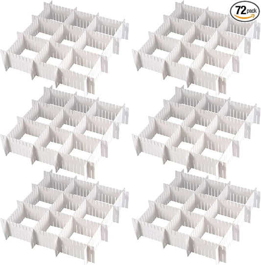 MUKCHAP 72-Piece DIY Grid Drawer Organizer, 12.6 Inch Adjustable Drawer Dividers for Sock, Underwear, Scarf, White