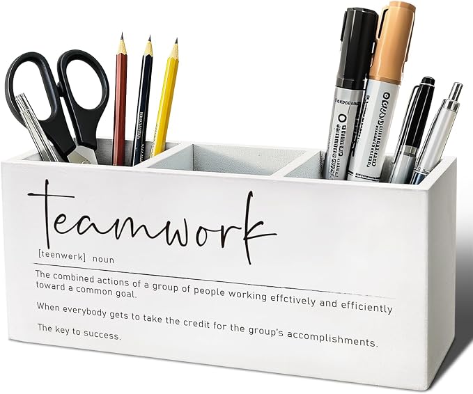 Teamwork Gifts Pen Pencil Holder for Coworkers Employees | Wood Desk Organizer and Accessories, Gift for Team Members at Work and Office Tabletop