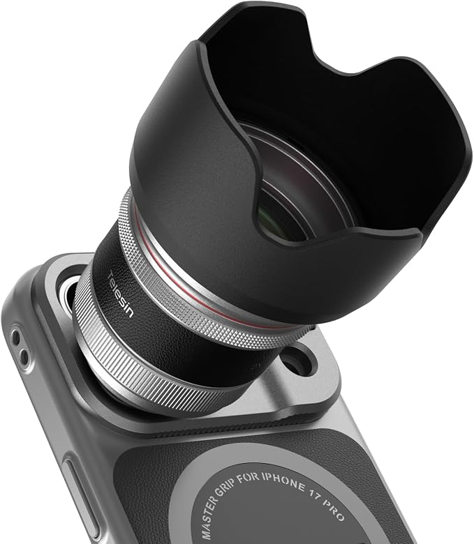 TELESIN 2X Telephoto Master Lens for iPhone 17 Pro with Hood, 105mm Authentic Portraits, 200mm Equivalent Optical Telephoto Extender, APP Pro EIS for Wildlife/Sports/Concert Portrait Photography