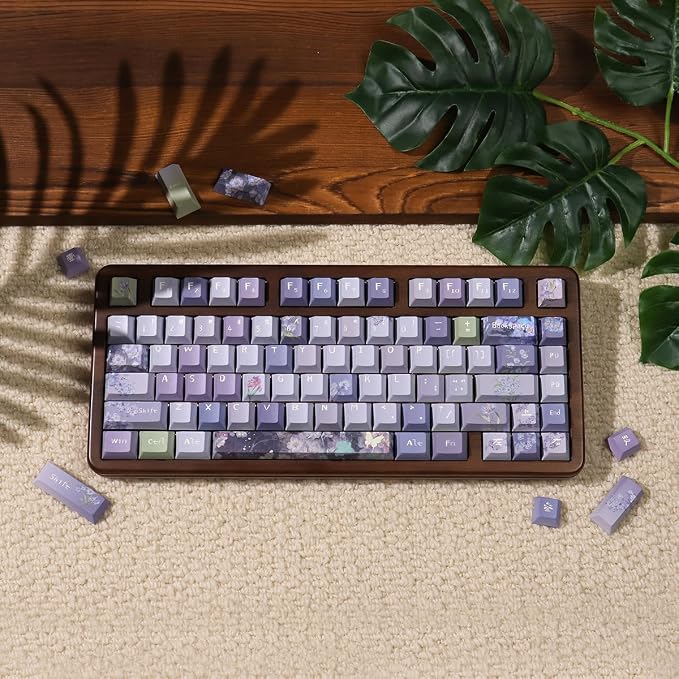 Sumgsn 152 Keys Dye Sub PBT Custom Keycaps Cherry Profile Purple Blossom Keycaps Set Fit for Mechanical Keyboards Alice Keyboard Cherry Mx Switches