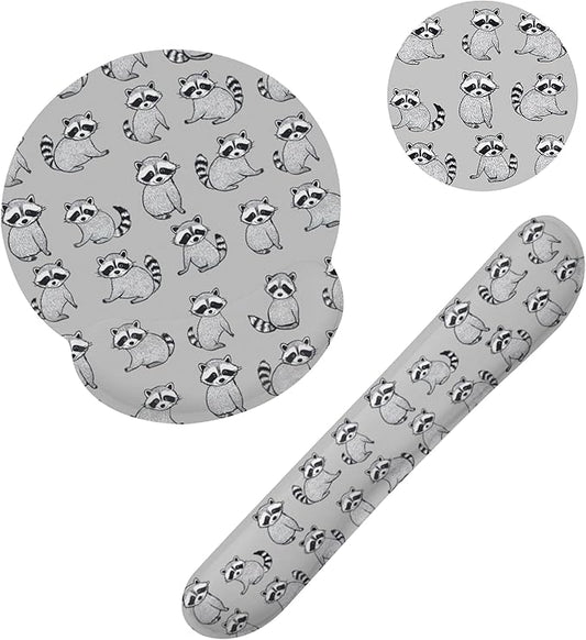 Cute Raccoon Ergonomic Wrist Support Keyboard Mouse Wrist Rest Set, Computer Office Comfortable Wrist Rest for Mouse Easy Typing