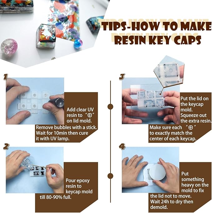 Keycaps Epoxy Resin Casting Mold Set for Mechanical Gaming Keyboard 7 Trays | Polymer Clay Crafts Silicone Mould with Key Puller