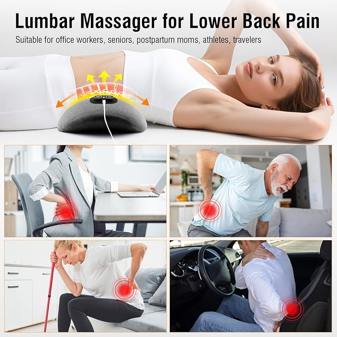 USUIE Electric Lumbar Support Pillow, Lower Back Massager for Pain Relief | Heat & Massage & Smart Traction in One, Ergonomic Memory Foam, Ideal for Sciatica, Back Restore, Use in Car/Office/Home/Chair